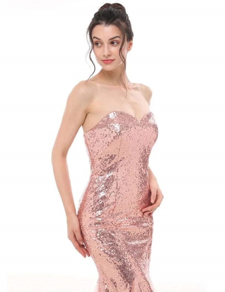 Женское длинное платье-Русалка VKBRIDAL розовое и Золотое платье подружки невесты