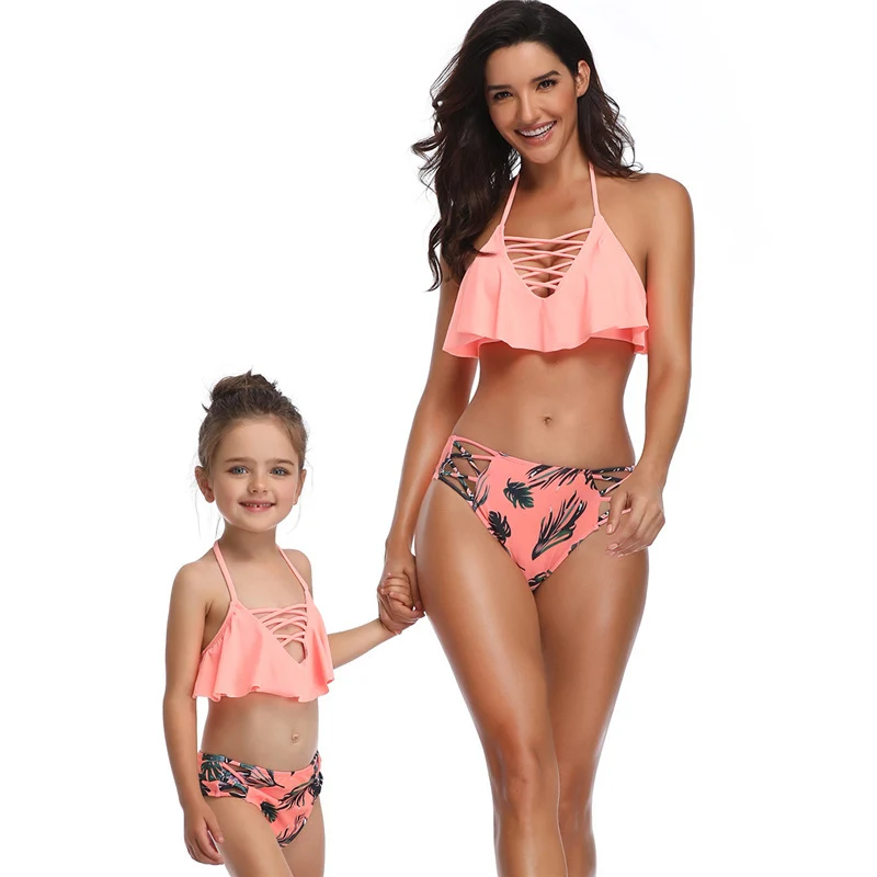 

New Pink Toddler Girls Swimwear Mom and Daughter Bikini Set Mommy and Me Swimsuit Beach Matching Outfits 2T to 4XL
