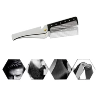 portable vintage oil head comb barber stainless steel handle folding wide teeth men comb hairdressing barber hair styling comb