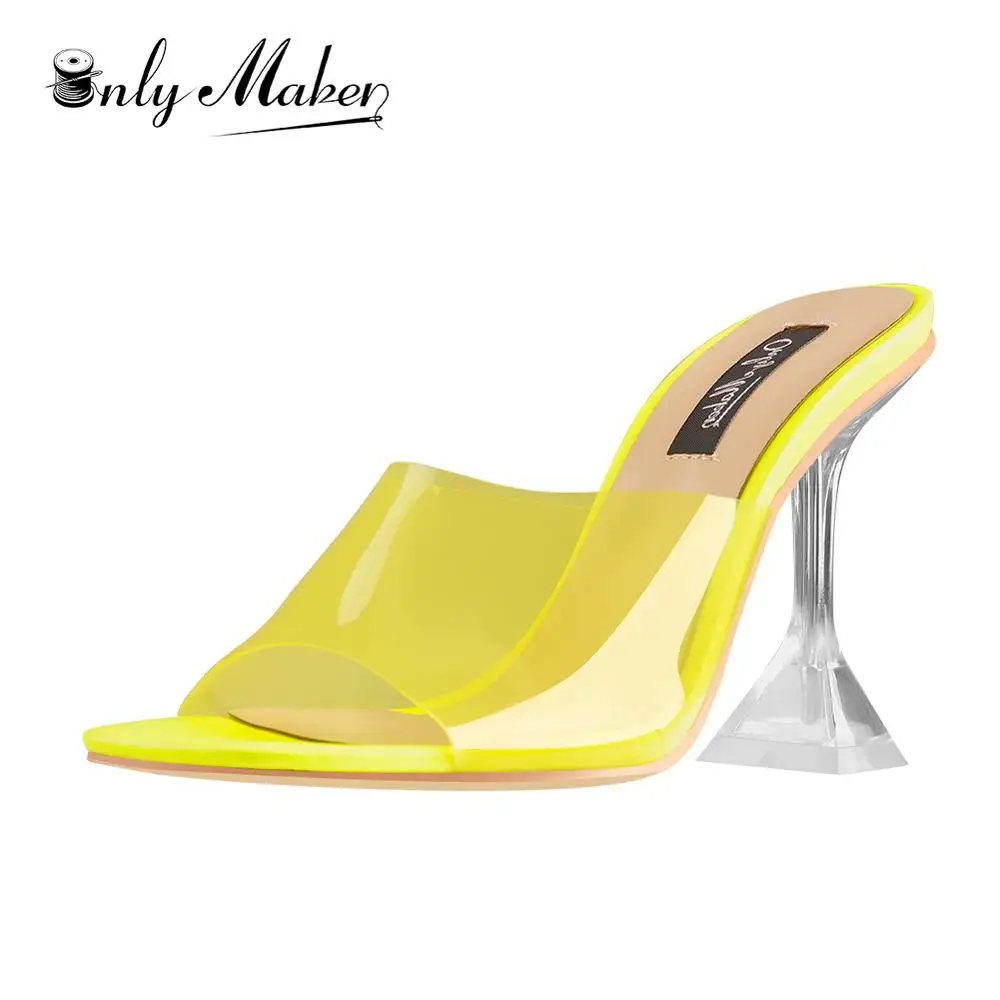

Onlymaker Women's Square Toe Transparent Tapered Clear High Heels Sandals Fluorescent Yellow Sandals Mules Big Size EU46 US15