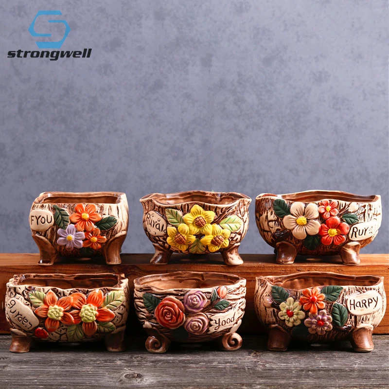 

Succulent Garden Accessories Vintage Hand Painted Ceramic Succulent Flower Pot Office Desktop Gardening Supplies Green Planting