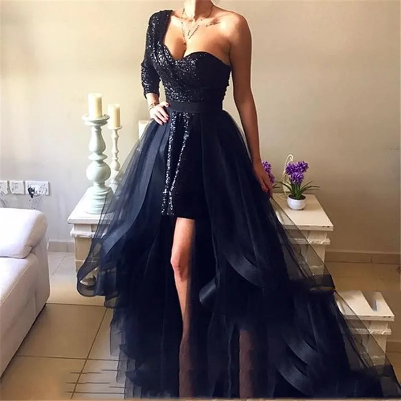 

Black Prom Skirts Tulle Long Skirt Ruched Mesh Saias Longa jupe femme Hi Low Maxi Skirt Woman Adult Asymmetrical