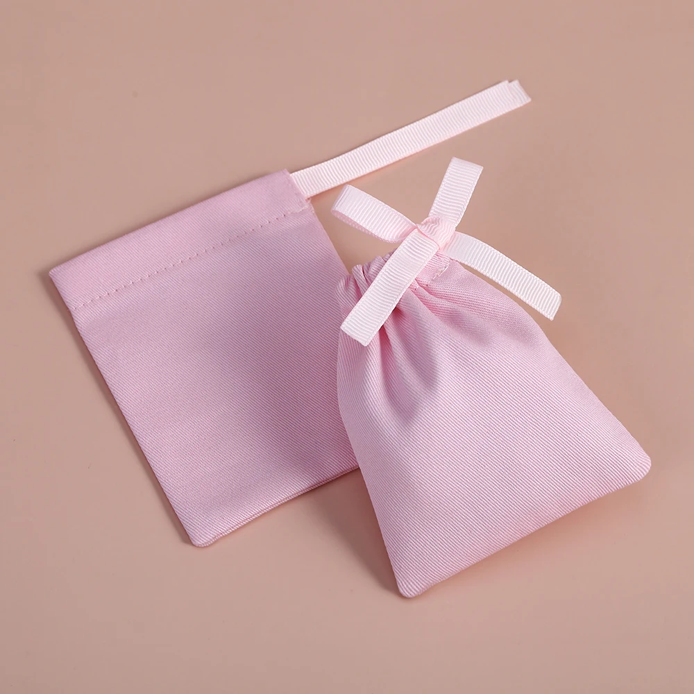 20pcs Pink Cotton Canvas Bags with Ribbon Small Necklace Earring Packaging Pouch Wedding Favor Gift Bag Jewelry Package Pouch