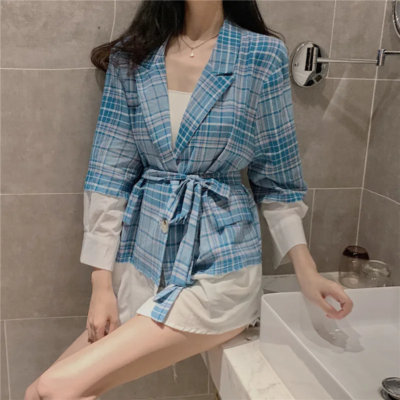 RealShe 2019 Женское пальто с отложным воротником рукав три четверти клетчатая куртка