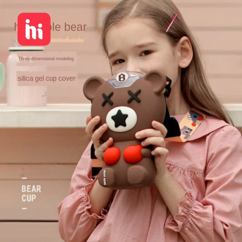 Новый тритановый чайник для воды Hug Bear детская соломенная обучающая чашка 380 мл