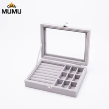 Hot sale fashion portable transparent glass earrings bracelet necklace storage box