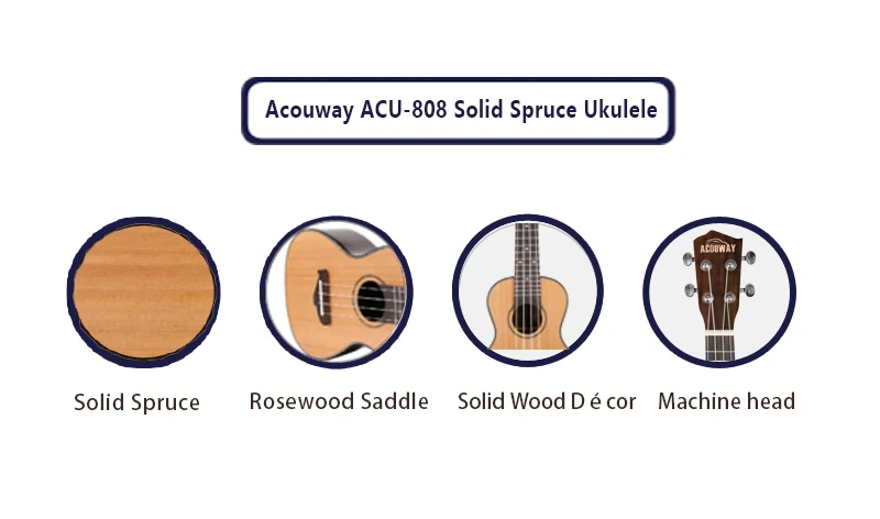 Acouway укулеле 21 24 26 дюймов Укулеле сопрано концертная Тенор укулеле твердая ель Топ УКУ укулеле Гавайские гитары музыкальный инструмент