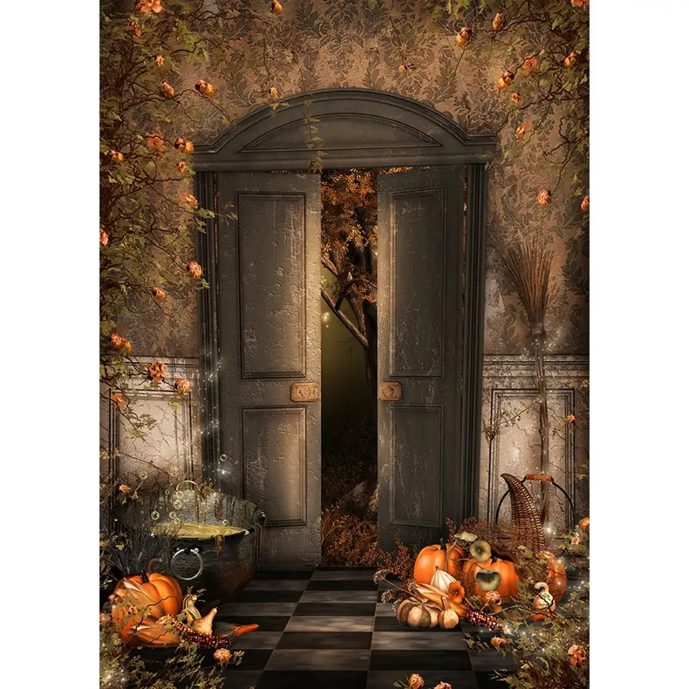 

Halloween Old House Door Pumpkin Ghost Horrible Photography Background Baby Children Photographic Backdrops For Photo Studio