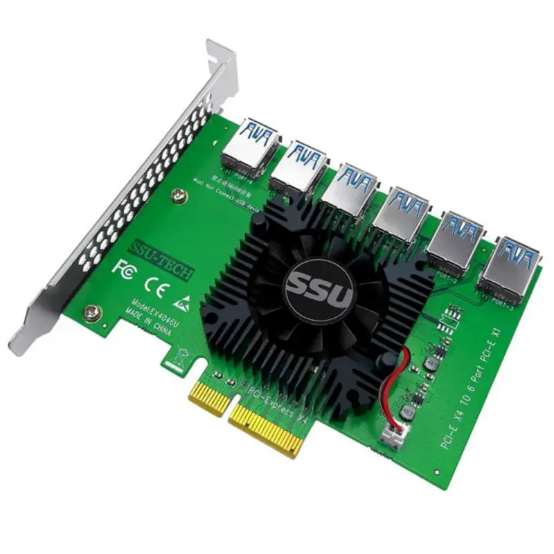 Карта расширения PCI Express 20 Гб от 1 до 6 PCIe Райзер PCI-E 4X 16X адаптер USB 3 0 карта множителя