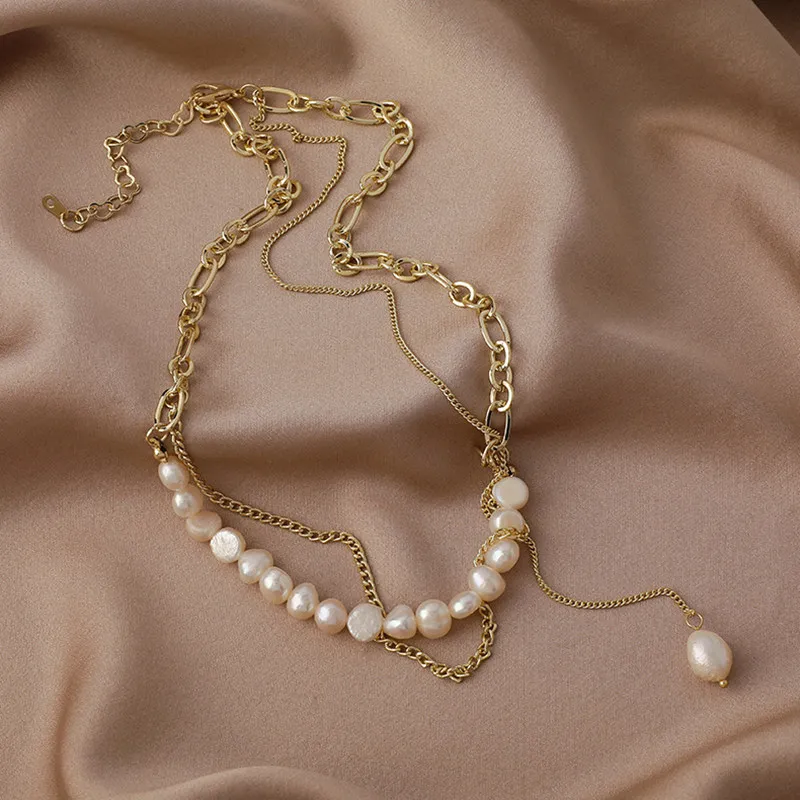 

French Baroque Pearl Necklace For Women 2021 New Trend Sweater Chain Elegant Goddess Pearl Pendant Clavicle Chain Jewelry Gifts