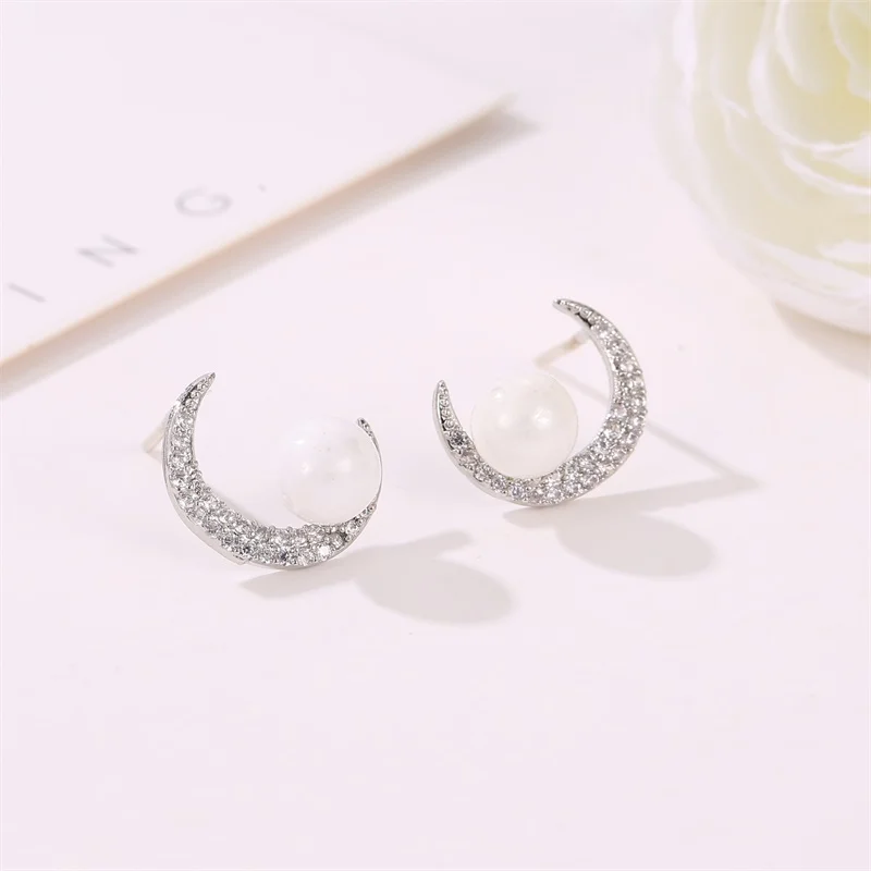 Посеребренные стразы с лунным цирконием Звездные блестящие серебряные иглы