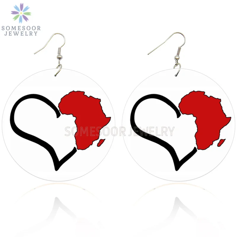 SOMESOOR Любовь Африка деревянные висячие серьги афро сердце дизайн с двойными