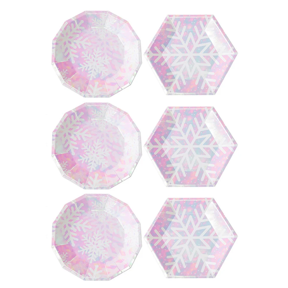 

16 шт., бумажные тарелки с принтом снежинок