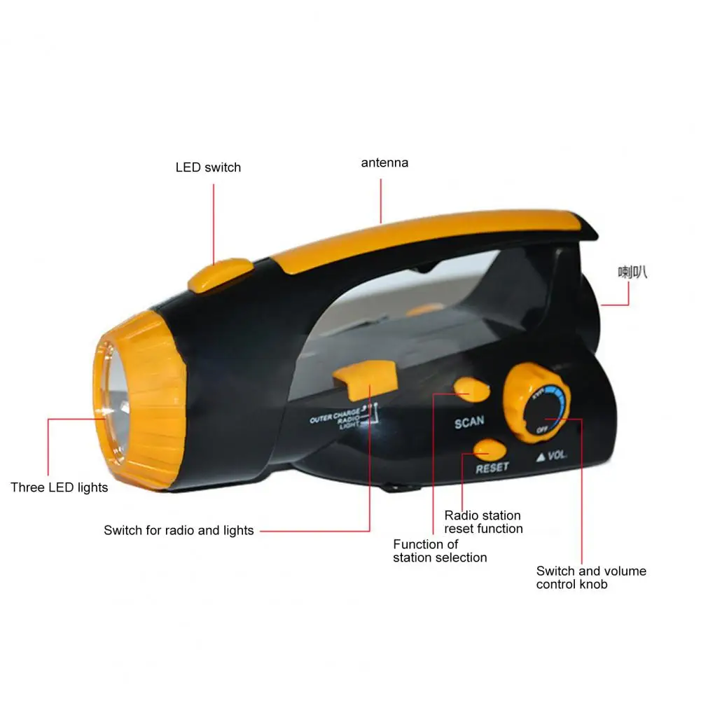 hand crank flashlight usb recharging cordless energy saving led torch flashlight phone charger with radio for hiking free global shipping