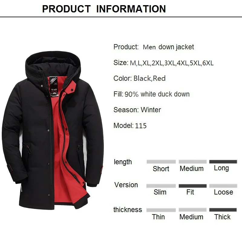 Мужской пуховик на белом утином пуху Повседневная теплая длинная куртка с