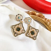925 silver needle korean original design fashion exaggerated temperament net red cold wind square woven earrings girls