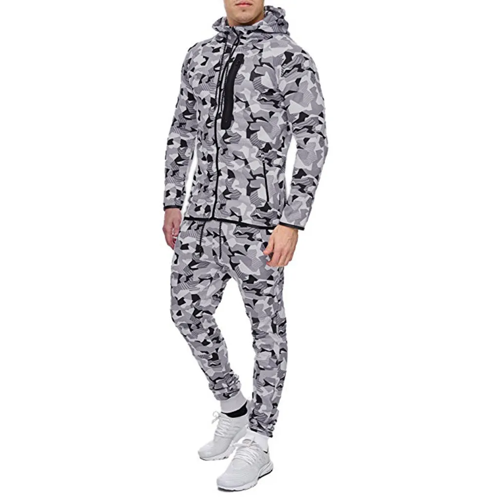 Мужской комплект весна осень Сращивание камуфляж куртка + брюки спортивные худи