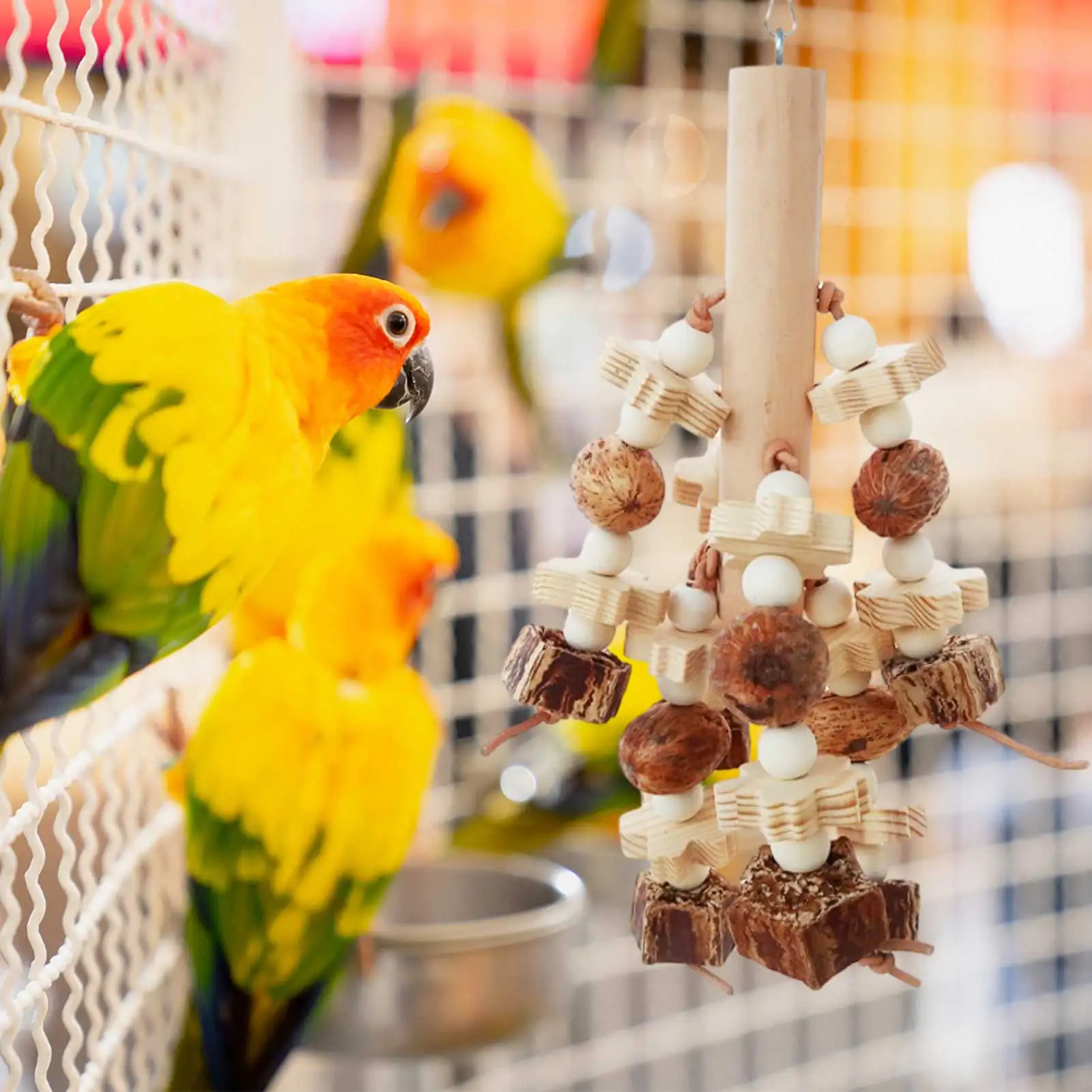 

Natural Wooden Bird Toys Hanging Parrot Swing Simulation Fruit Biting Toys Ladder Parrot Supplies Bird Toy Pet Product
