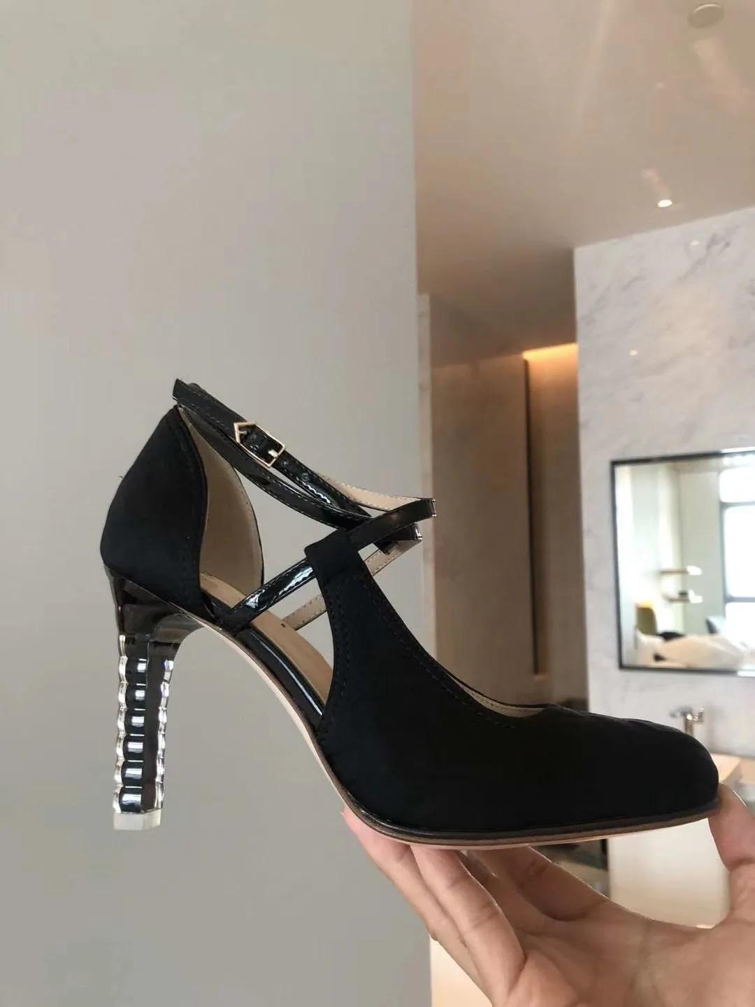 

Prowow Mesh Leather Sandals for Women Stiletto Round Toe Fashion Luxury Brand Sandals Women Cut Out Designers Shoes Woman