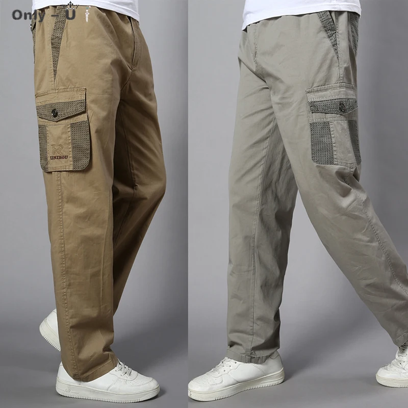 

Plus Size Big Men Cargo Pants Casual Men Elastic Waist Multi Pocket Overall Cotton Pants Male Long Baggy Large Trouser 5XL