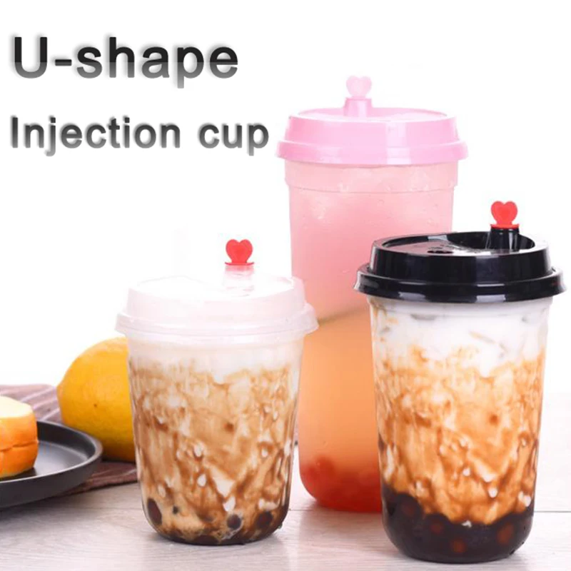 diposbale PP plastic transparent U-shape caliber95 injection cup with lid for milk tea/beverage accept custom | Дом и сад