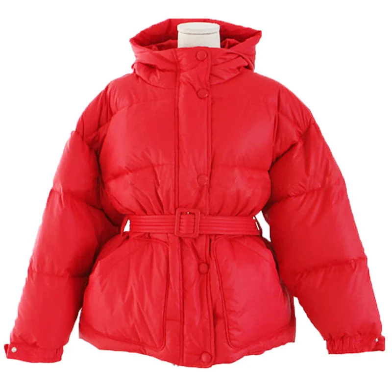 red coat Женская зимняя куртка с поясом модные парки с капюшоном Mujer зимние пальто пуховая хлопковая куртка женская верхняя одежда зимнее пальто для женщин C5883 - Цвет: red coat