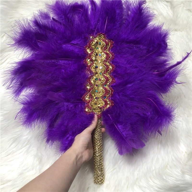 

African Wedding Hand Fan With Stones Orange High Quality Feather Fan For Women