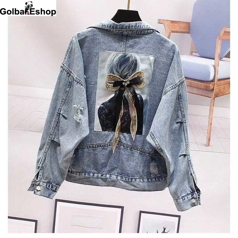 

Global Hole Jeans Jacket Women Frayed Denim Jacket Short Loose Spring Autumn Harajuku Chaquetas Mujer 2020 Jaqueta Feminina