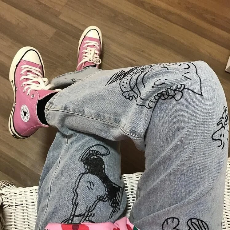 

Cute Cartoon Jeans Women Loose Summer High Waist Amine Jeans Streetwear Pantalones Mujer Vaqueros Hip Hop Japan Harajuku Jeans