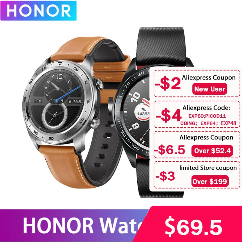 Часы водонепроницаемые Huawei Honor Watch Magic трекер сердечного ритма и сна GPS/NFC экран 1 2