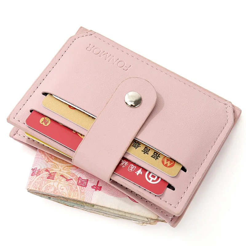 Розовый Fashion Unisex Card Holder Women PU Slim Small Wallet Card Retro Leather Men Wallet Business Package Coin Purse Card Holder - Цвет: Розовый