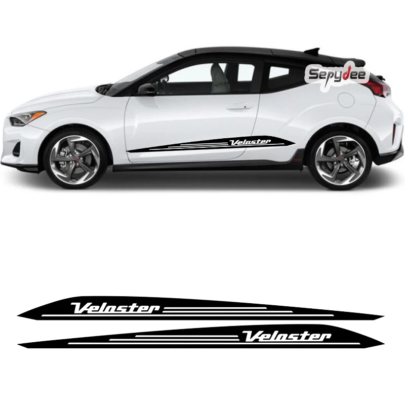

2Pcs Car Side Stripes Skirt Stickers Racing Sport Graphics Vinyl Film Decals For-Hyundai Veloster 2011-2017 Car Accessories