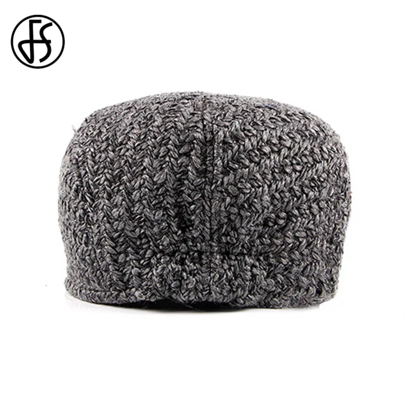 Мужской вязаный шерстяной берет FS теплая плоская шапка утиного ключа Кепка для