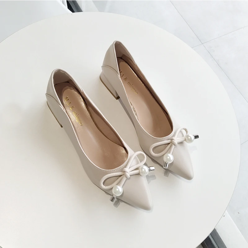 

SLHJC Women Leather OL Office Shoes Low Heels Pointed Toe Slip On Pumps Spring Autumn Female Elegance Chunky Heels Shoes