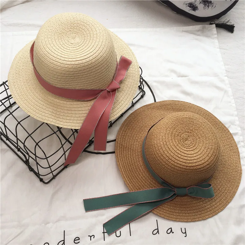 

June -2-year-old baby woven straw hat summer straw plaited large Eaves Children's Hat sun-proof sunshade flat top straw hat