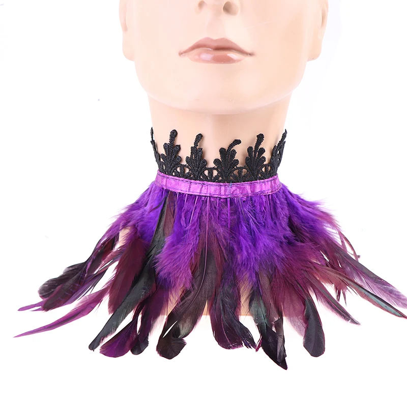 

Lace Feather Fake Collar Victorian Gothic Natural Feather Choker Neck Wrap Collar Cosplay Party Stage Performance Costume