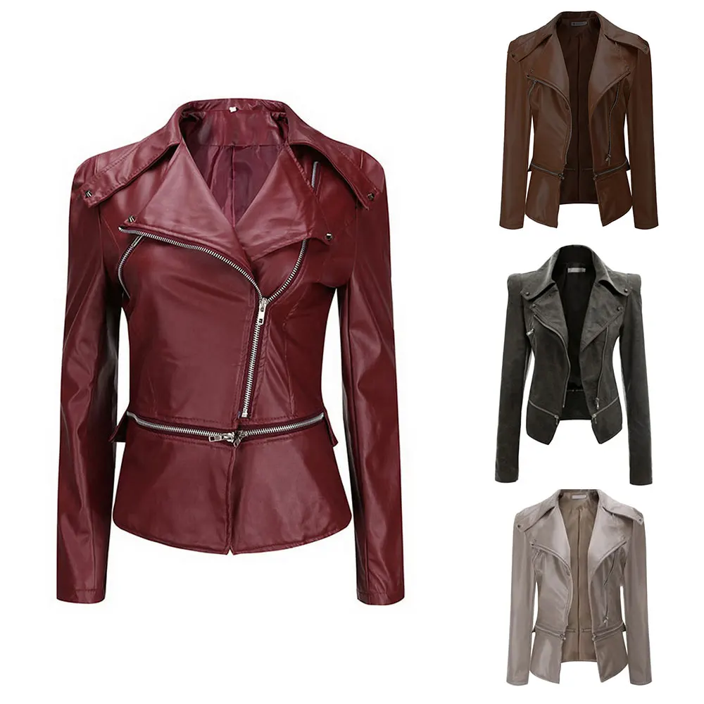 HEFLASHOR 2019 Women PU Leather Jacket Flight Turn-down Collar Coat Zip Up Biker Casual Tops Outfit Ladies Motorcycle Outerwear | Женская