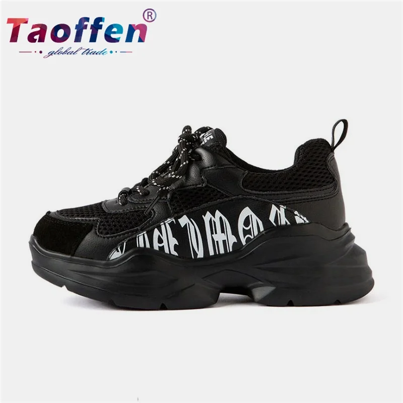 Taoffen Real Leather Pattern Women Running Shoes Solid Color Breathable Sport Gym Outdoor Sneakers Size 35-40 | Спорт и развлечения