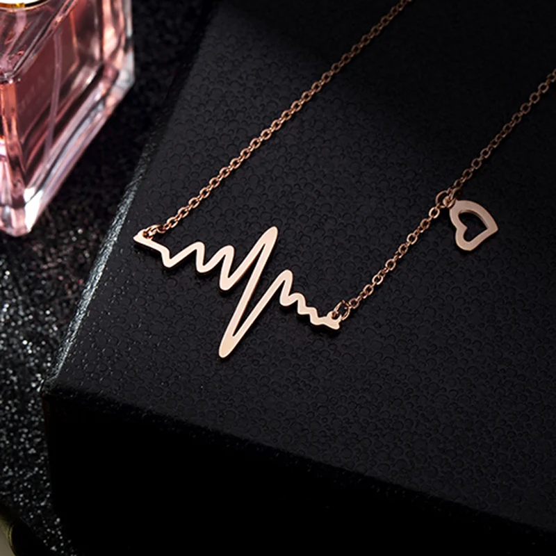 

KIOOZOL Romantic Heartbeat Pattern and Hollow Heart Shaped Gold Plated Pendant Rose Gold Silver Color Choker Necklace 504 DP1