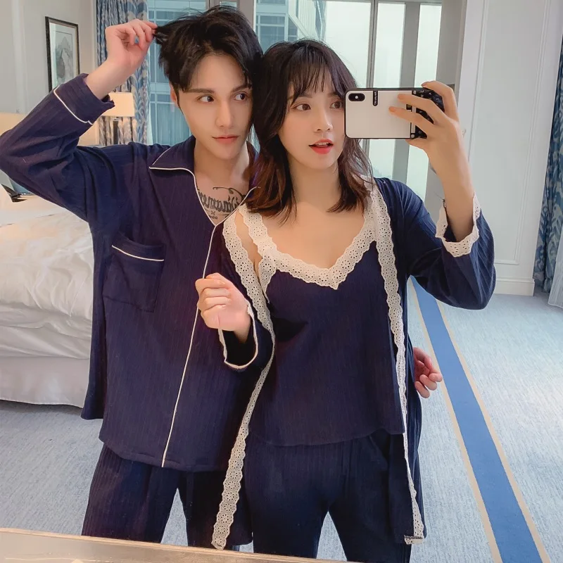 Осенне-зимняя Милая пижама из 100% хлопка для женщин 3 предмета мужская одежда