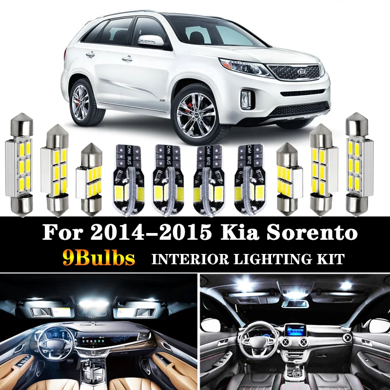 

Светодиодсветодиодный лампы для салона автомобиля, 9 шт. посылка комплект для Kia Sorento T10 2014-2015, 31 мм, 39 мм
