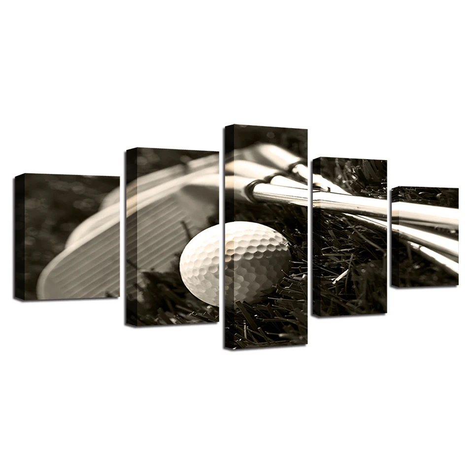 

HD Printed Frame Poster Modular 5 Pieces Golf Club And Golf Ball Canvas Pictures Wall Decor Bedroom Black And White Art Painting