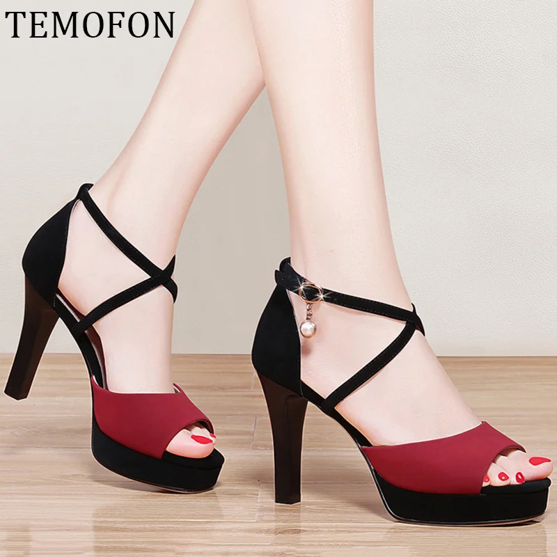 Босоножки TEMOFON женские на платформе и высоком массивном каблуке сандалии с