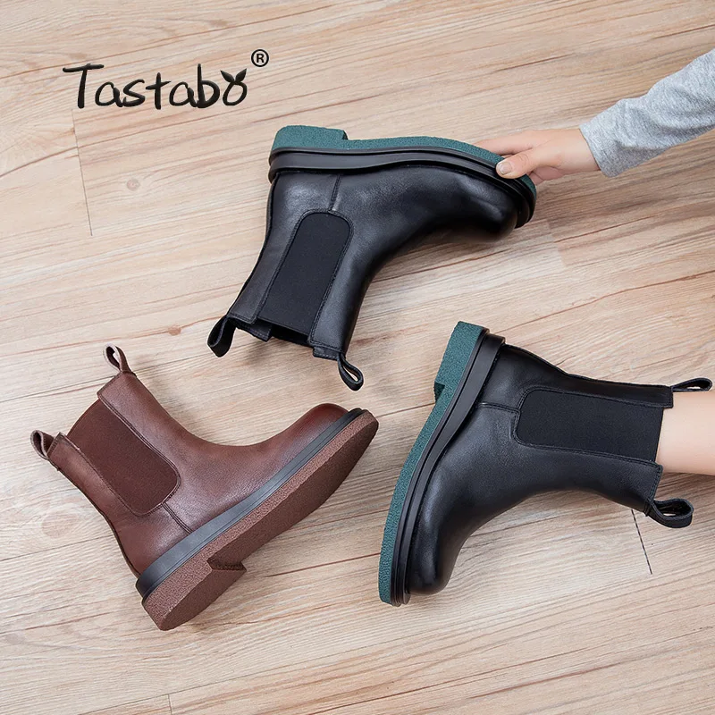 

enuine Leather Chelsea short boots women's flat ankle boots single boots thick bottom British style Martin boots 2025