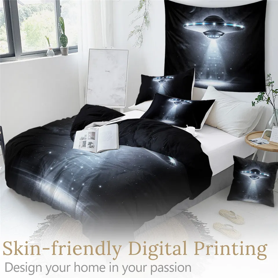 BeddingOutlet Spaceship Bedding Set Alien Duvet Cover King Dirigible Home Decoration Nebula Bedclothes Modern Comforter | Дом и сад