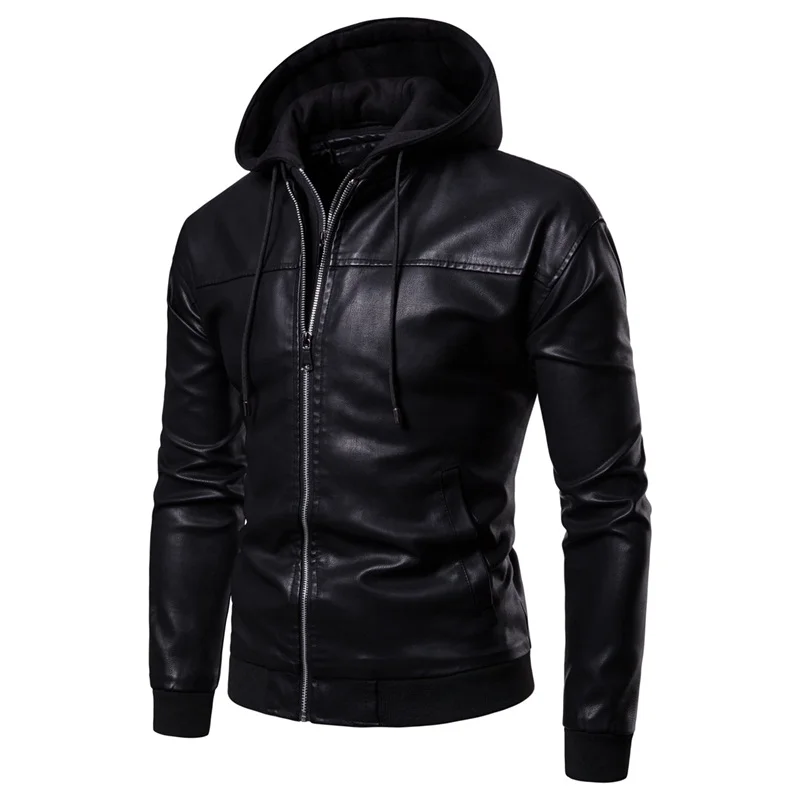 

New Men's Hooded LeatherJackts Liner Detachable, Two-piece Leather Jacket
