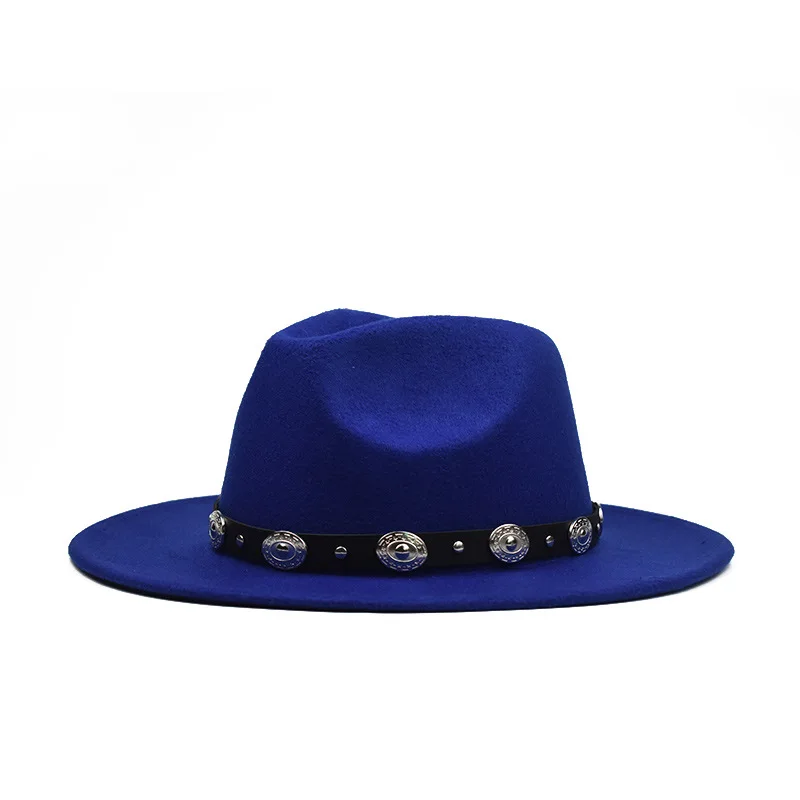 Осень и зима sombrero мелкий Топ fedora Женская шерстяная шапка металлический модный пояс фетровые шапки Мужская шляпа Федора