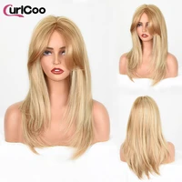 long straight blonde womens wigs with bangs natural wavy heat resistant synthetic wigs for women lolita cosplay curlcoo
