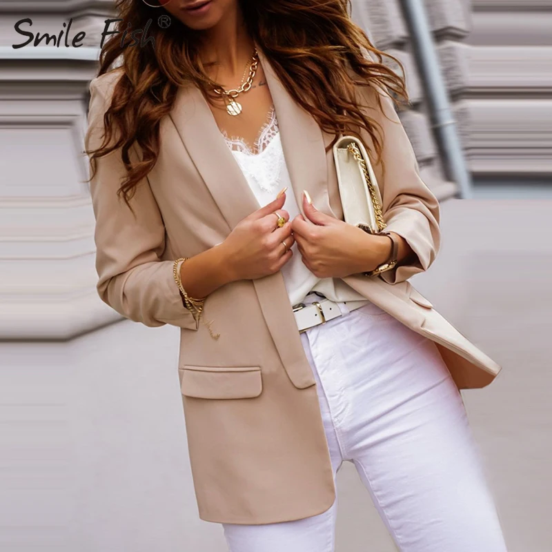 

Блейзер Женский приталенный с длинным рукавом, модный однотонный элегантный пиджак с английским вырезом, пальто для офиса, для осени, G1794