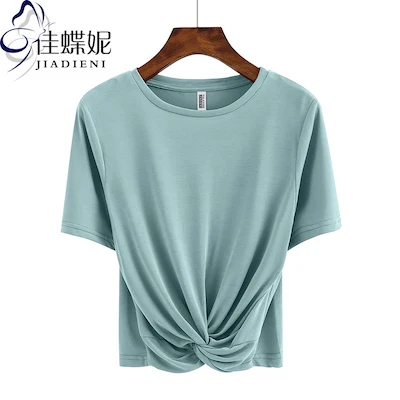 short - blue Новое поступление весна-лето, модная короткая футболка в Корейском стиле с длинными рукавами и круглым воротником, популярная Повседневная футболка - Цвет: short - blue